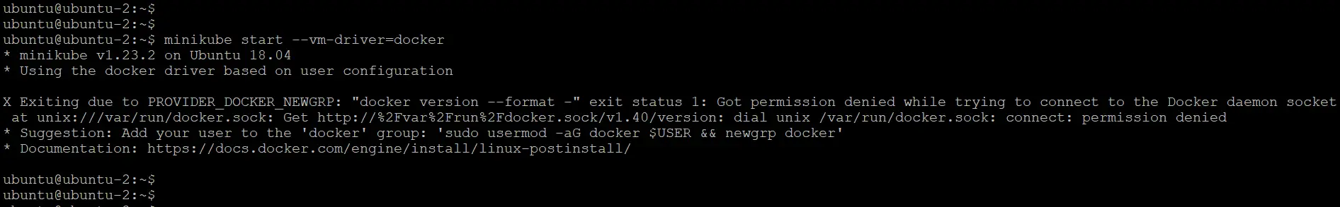 minikube start with docker driver but failed since this user is not added in docker group